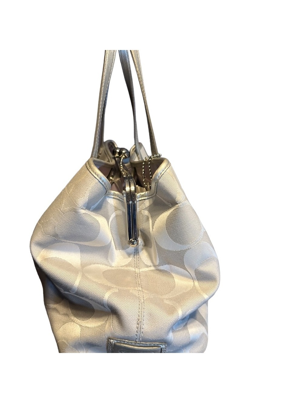 Coach Kisslock large bag silver/gray purple interior - Picture 2 of 9